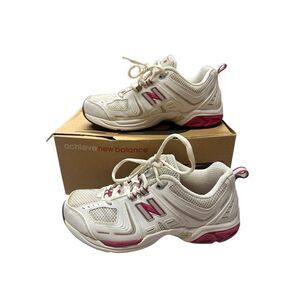 New Balance 716 Woman’s Size 8 Pink & White Lace Up Workout Gym Outdoor Sneakers